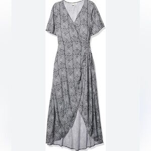 Roxy womens S floral full wrap V-neck short sleeves maxi dress boho costal